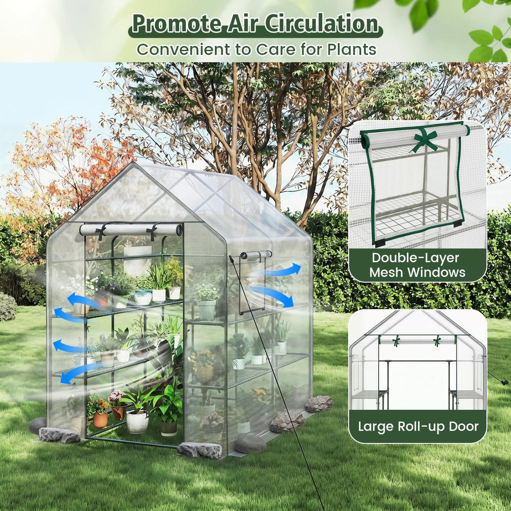 56 x 56 x 77 Inch Walk-in Greenhouse with Observation Windows-White