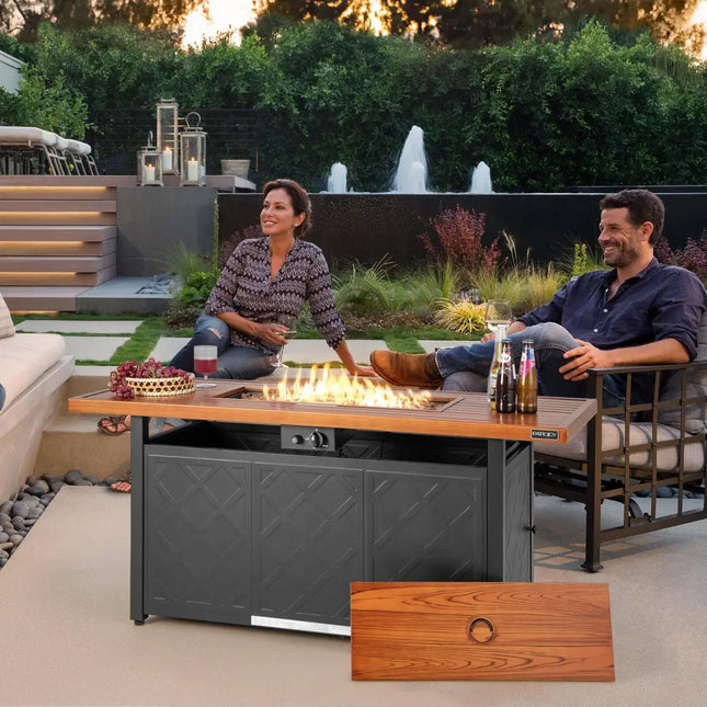 57 Inch 50 000 BTU Rectangular Propane Outdoor Fire Pit Table-Brown - Brown - Fire Pit Tables