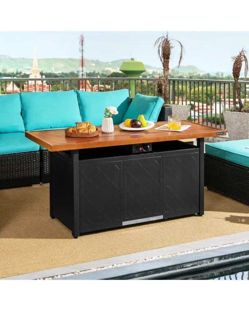57 Inch 50 000 BTU Rectangular Propane Outdoor Fire Pit Table-Brown - Brown - Fire Pit Tables