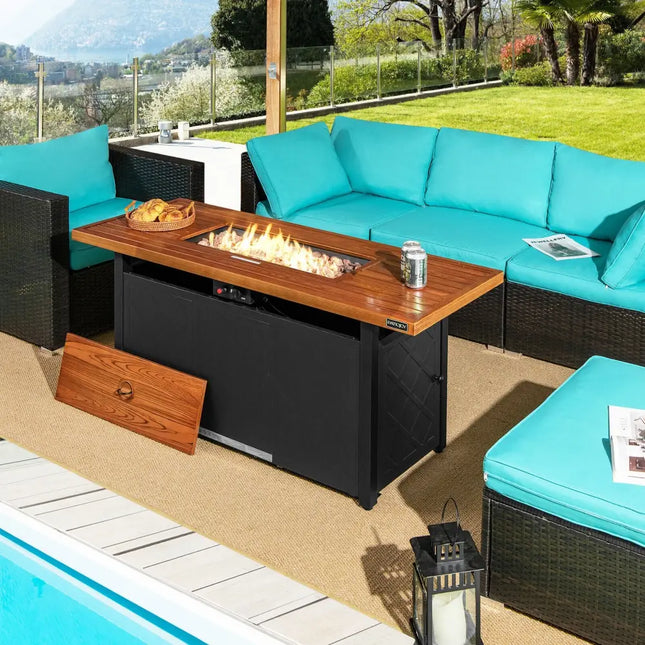 57 Inch 50 000 BTU Rectangular Propane Outdoor Fire Pit Table-Brown - Brown - Fire Pit Tables
