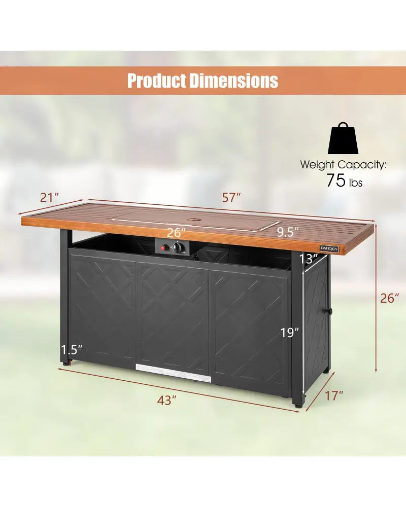 57 Inch 50 000 BTU Rectangular Propane Outdoor Fire Pit Table-Brown - Brown - Fire Pit Tables