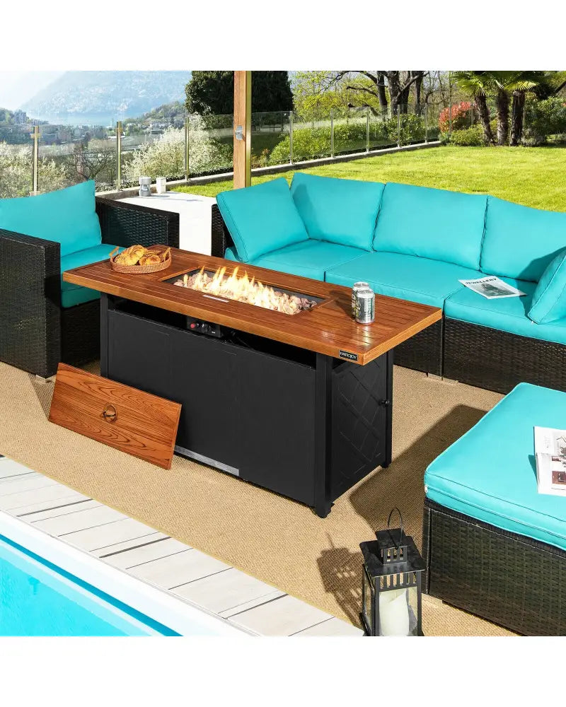 57 Inch 50 000 BTU Rectangular Propane Outdoor Fire Pit Table-Brown - Brown - Fire Pit Tables