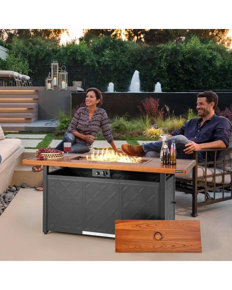 57 Inch 50 000 BTU Rectangular Propane Outdoor Fire Pit Table-Brown - Brown - Fire Pit Tables