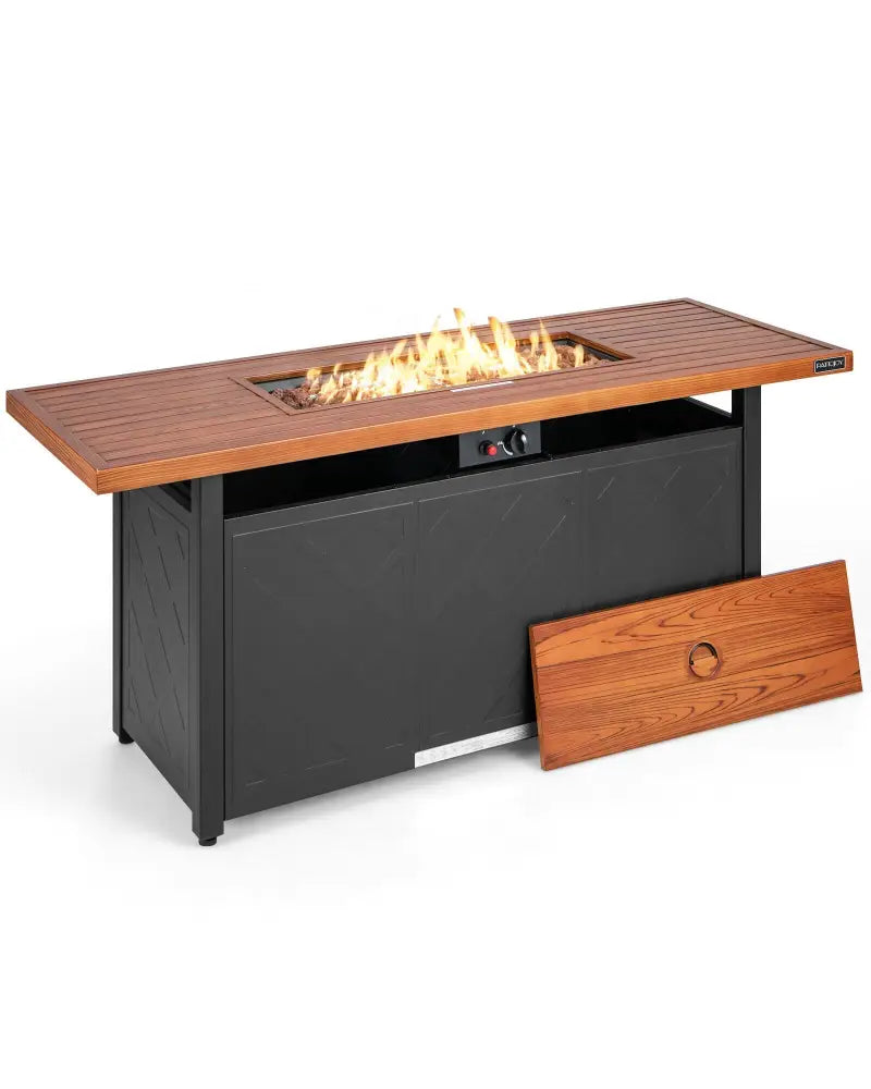 57 Inch 50 000 BTU Rectangular Propane Outdoor Fire Pit Table-Brown - Brown - Fire Pit Tables