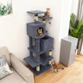 57 Inch Cat Tree with Dual Condos and Hammock and 2 Dangling Balls-Gray - Gray - Cat Trees Condos & Scratchers