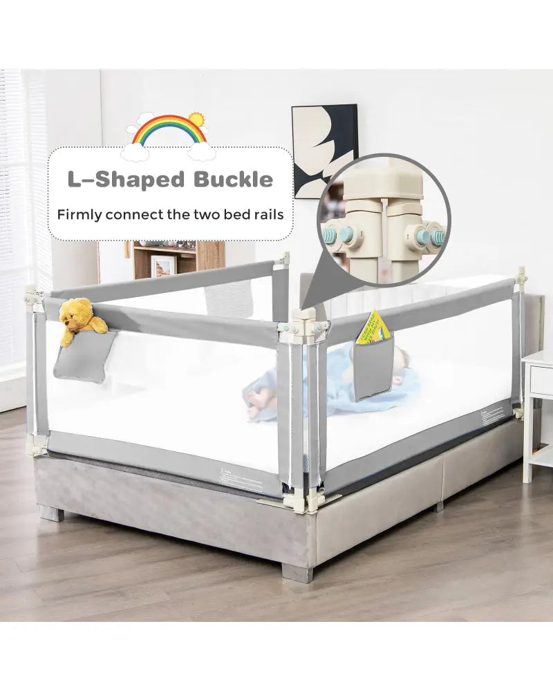 57 Inch Toddlers Vertical Lifting Baby Bed Rail Guard with Lock-Gray - Gray - Bed Rails