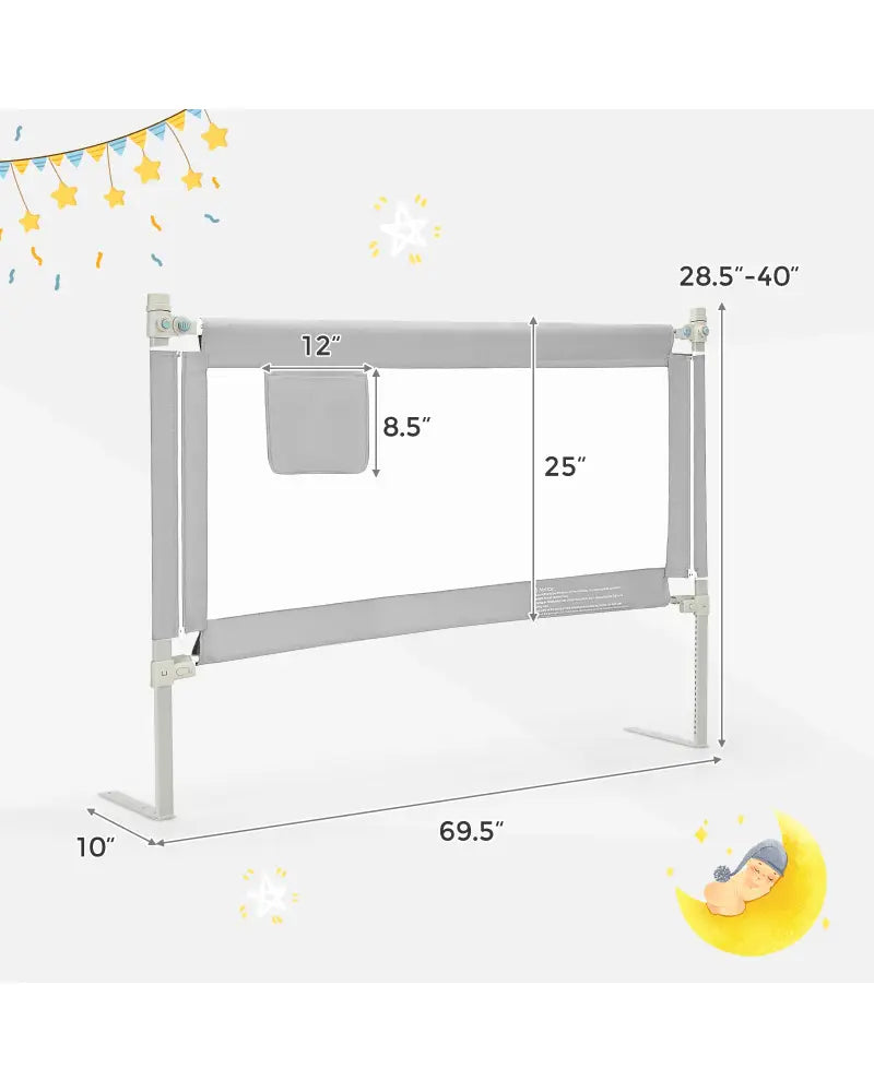 57 Inch Toddlers Vertical Lifting Baby Bed Rail Guard with Lock-Gray - Gray - Bed Rails