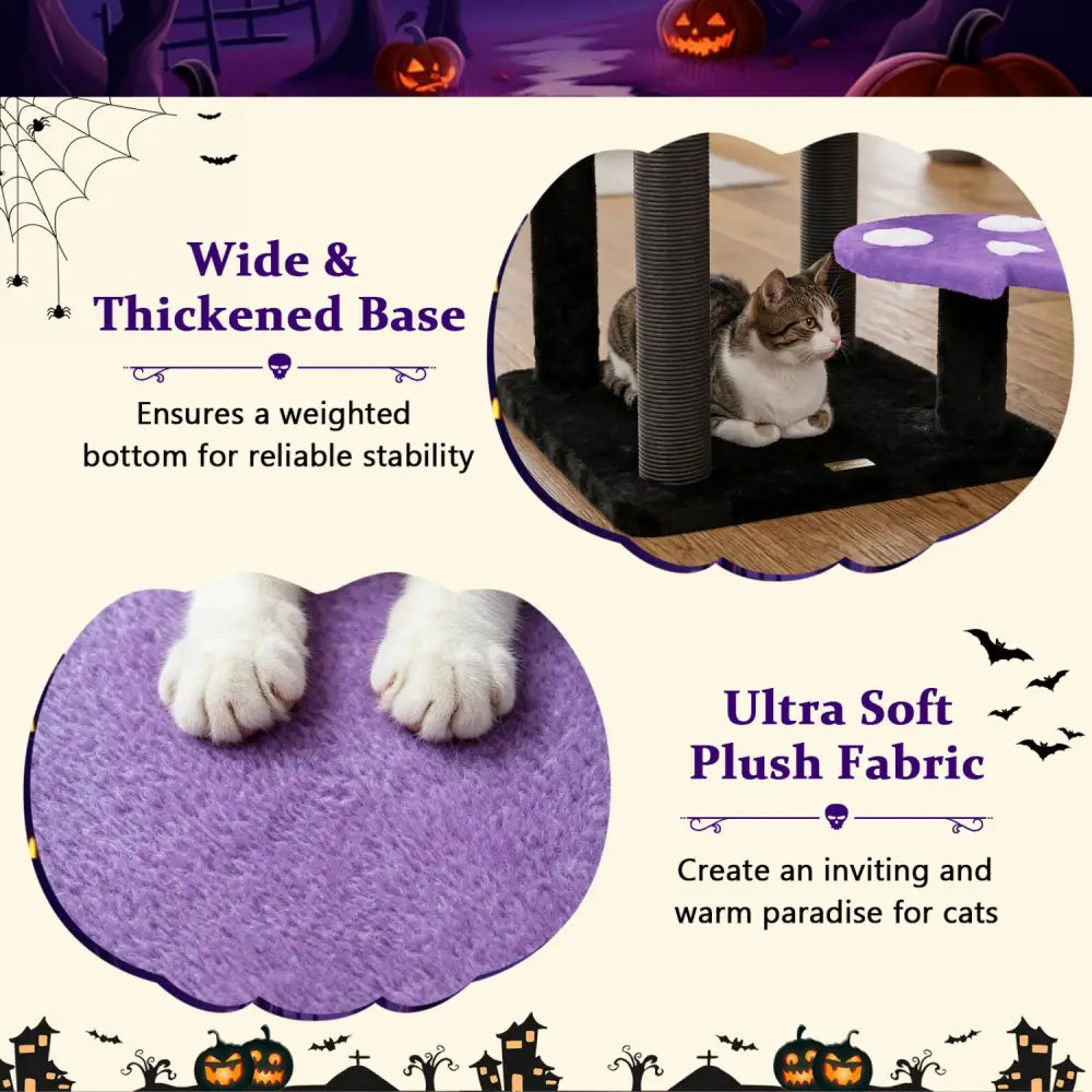 57’’ Spooky Cat Tower with Padded Perch and Spider-shaped Hanging Toy-Purple - Purple - Cat Trees Condos & Scratchers