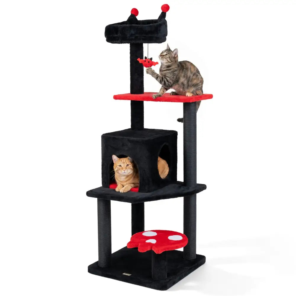 57’’ Spooky Cat Tower with Padded Perch and Spider-shaped Hanging Toy-Red - Red - Cat Trees Condos & Scratchers