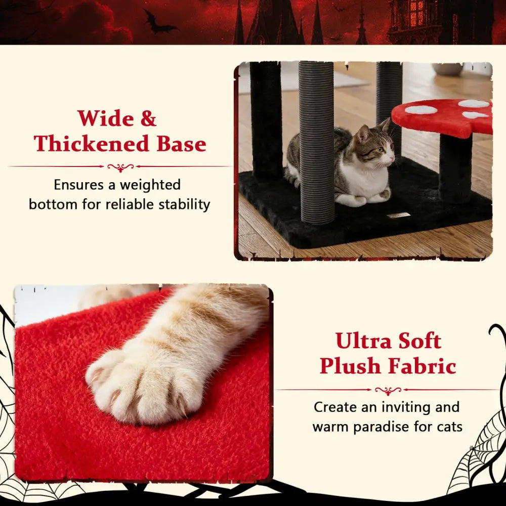 57’’ Spooky Cat Tower with Padded Perch and Spider-shaped Hanging Toy-Red - Red - Cat Trees Condos & Scratchers
