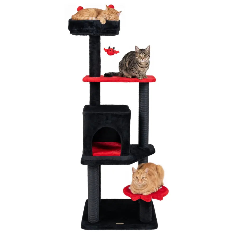 57’’ Spooky Cat Tower with Padded Perch and Spider-shaped Hanging Toy-Red - Red - Cat Trees Condos & Scratchers