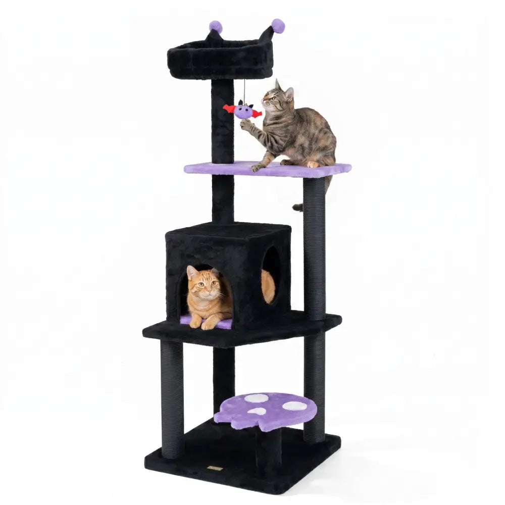 57’’ Spooky Cat Tower with Padded Perch and Spider-shaped Hanging Toy-Purple - Purple - Cat Trees Condos & Scratchers