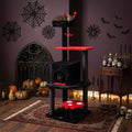 57" Spooky Cat Tower with Padded Perch and Spider-shaped Hanging Toy-Red