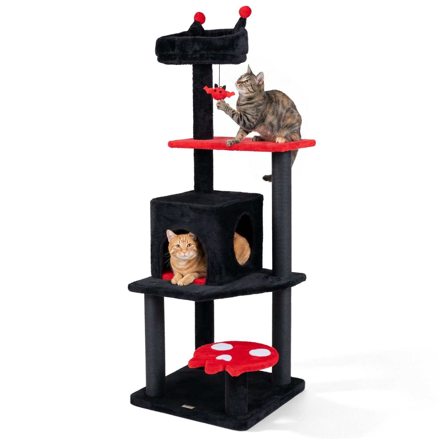 57" Spooky Cat Tower with Padded Perch and Spider-shaped Hanging Toy-Red