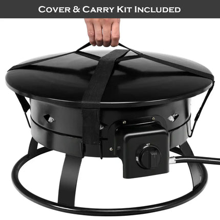 58 000BTU Firebowl Outdoor Portable Propane Gas Fire Pit with Cover and Carry Kit - Black - Fire Pits