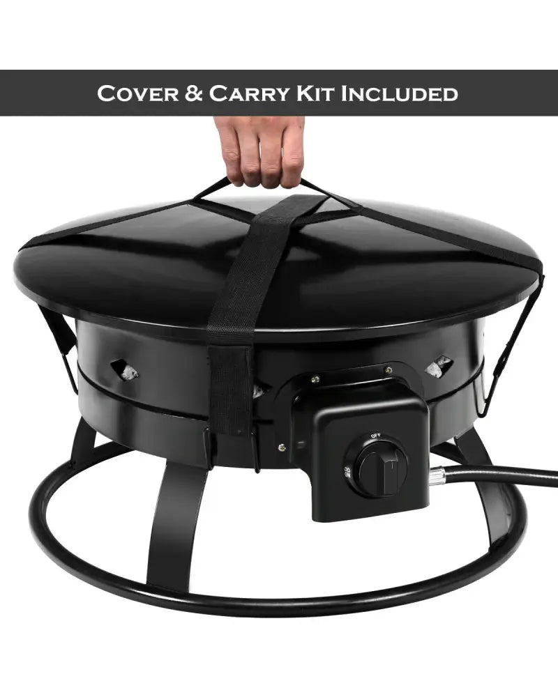 58 000BTU Firebowl Outdoor Portable Propane Gas Fire Pit with Cover and Carry Kit - Black - Fire Pits