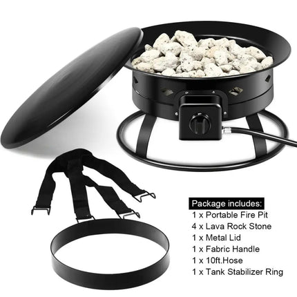 58 000BTU Firebowl Outdoor Portable Propane Gas Fire Pit with Cover and Carry Kit - Black - Fire Pits