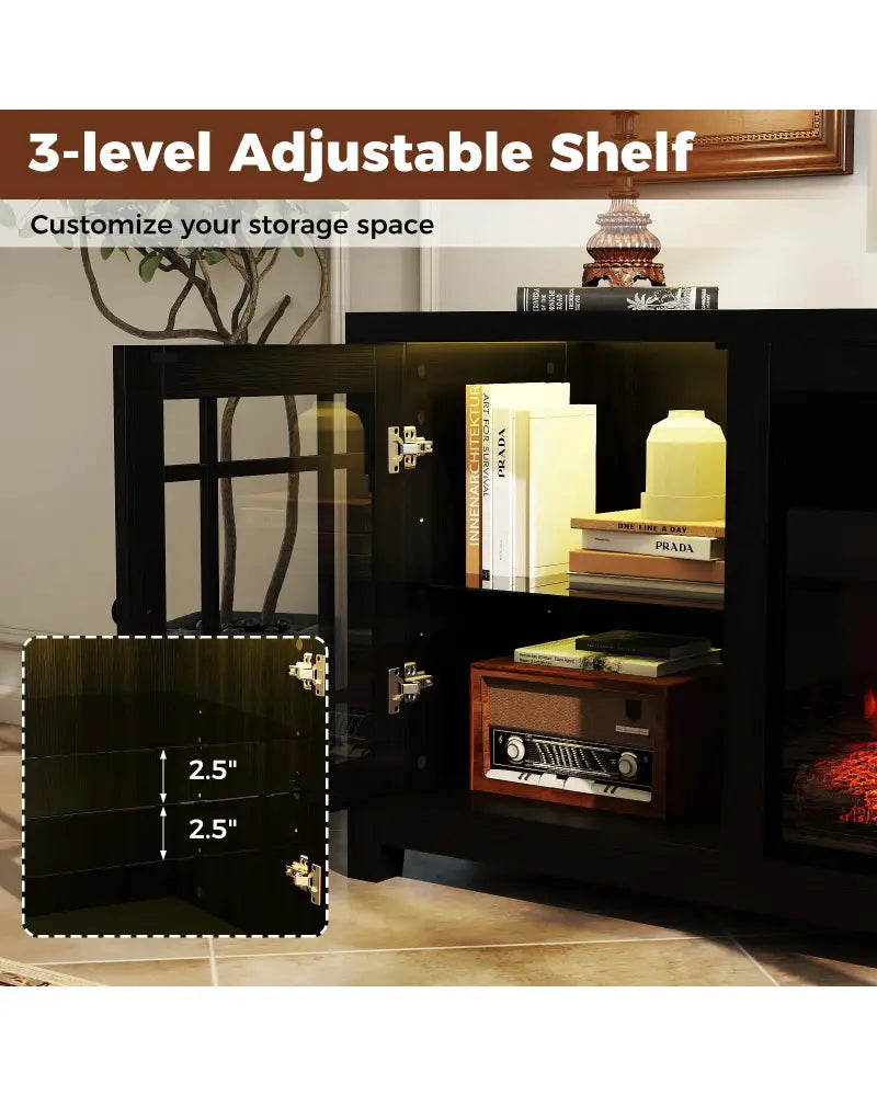 58’’ Fireplace TV Stand with LED Lights and 18’’ Electric Fireplace-Black - Black - Fireplaces