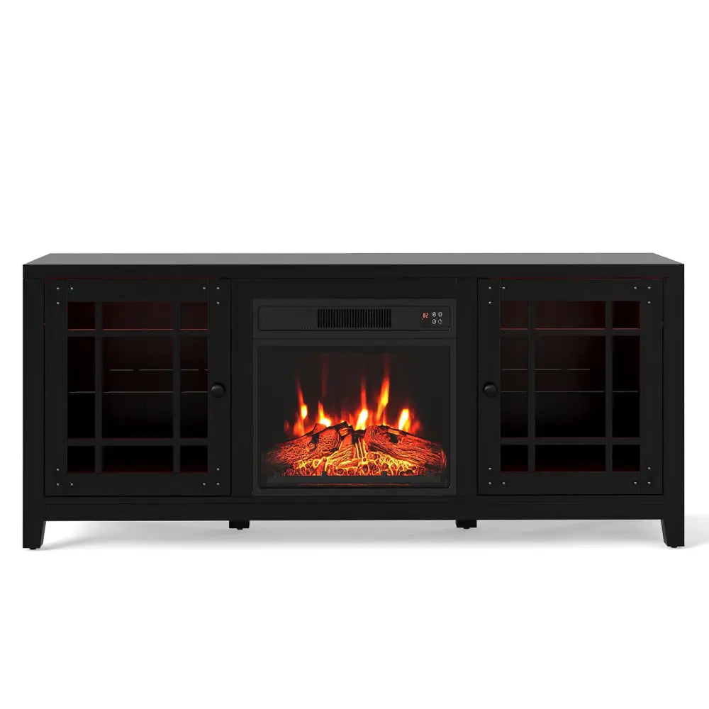 58’’ Fireplace TV Stand with LED Lights and 18’’ Electric Fireplace-Black - Black - Fireplaces