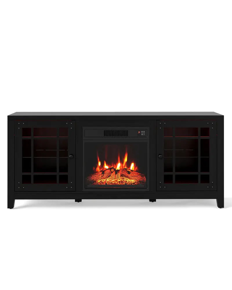 58’’ Fireplace TV Stand with LED Lights and 18’’ Electric Fireplace-Black - Black - Fireplaces
