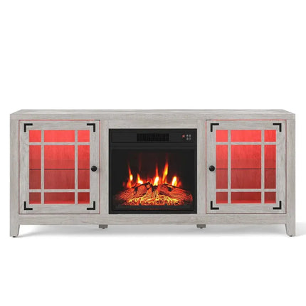 58" Fireplace TV Stand with LED Lights and 18" Electric Fireplace-Natural Costway