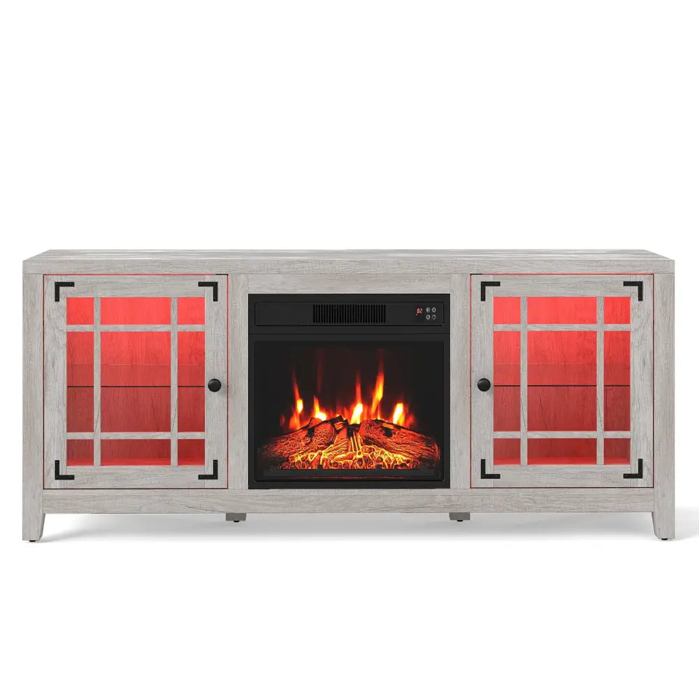 58’’ Fireplace TV Stand with LED Lights and 18’’ Electric Fireplace-Natural - Natural - Fireplaces