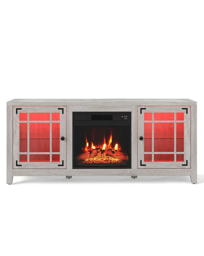 58’’ Fireplace TV Stand with LED Lights and 18’’ Electric Fireplace-Natural - Natural - Fireplaces
