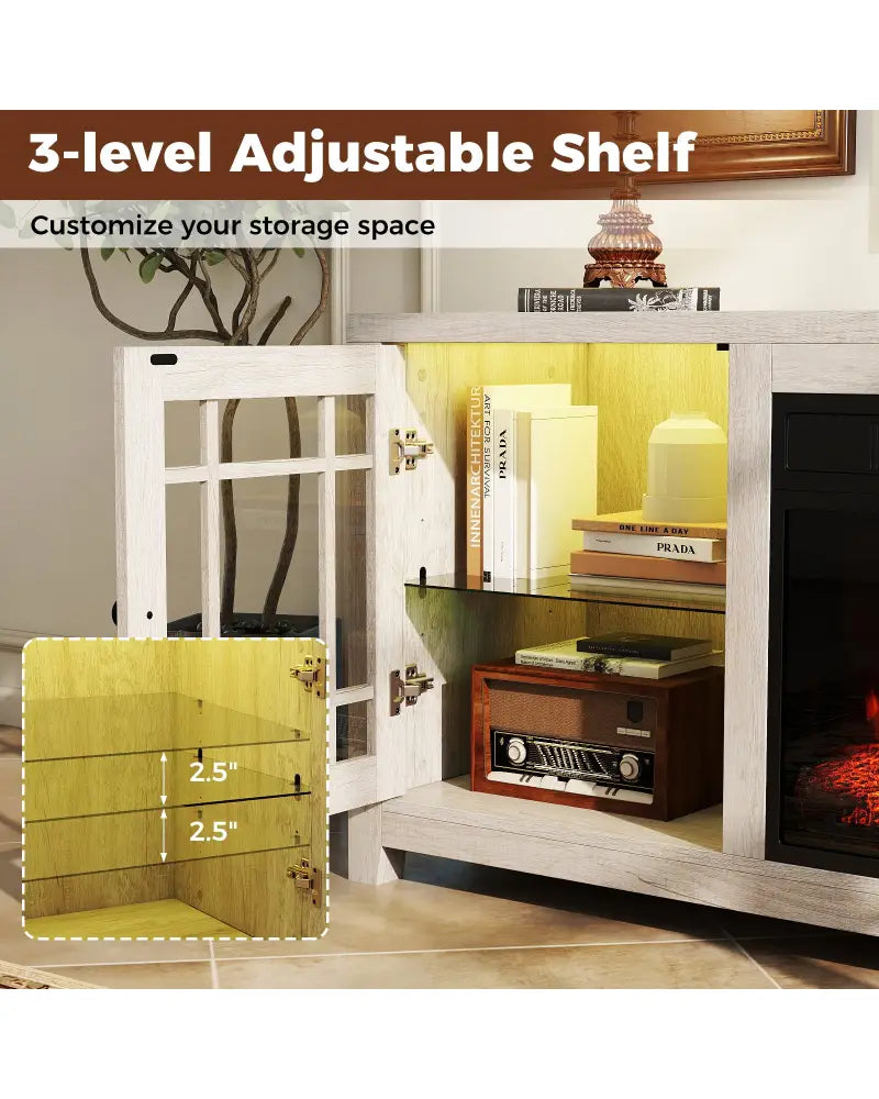 58’’ Fireplace TV Stand with LED Lights and 18’’ Electric Fireplace-Natural - Natural - Fireplaces