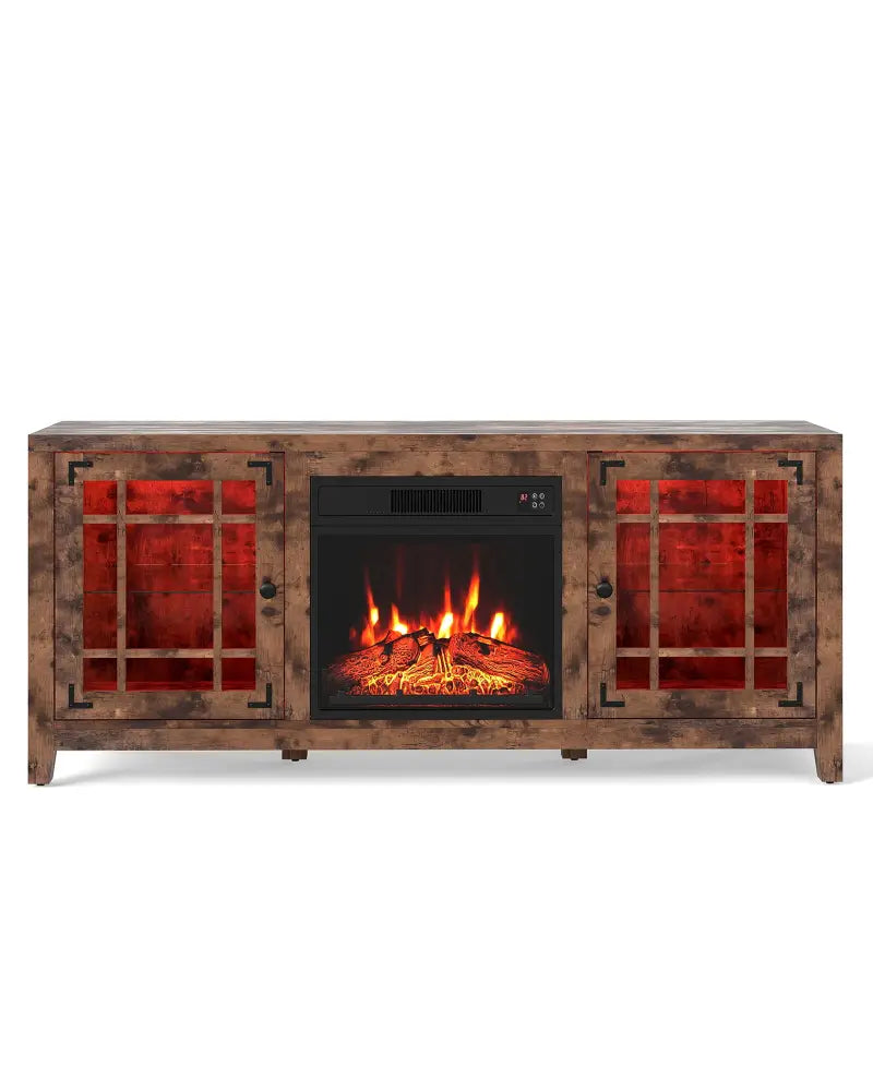 58’’ Fireplace TV Stand with LED Lights and 18’’ Electric Fireplace-Rustic Brown - Rustic Brown - Fireplaces