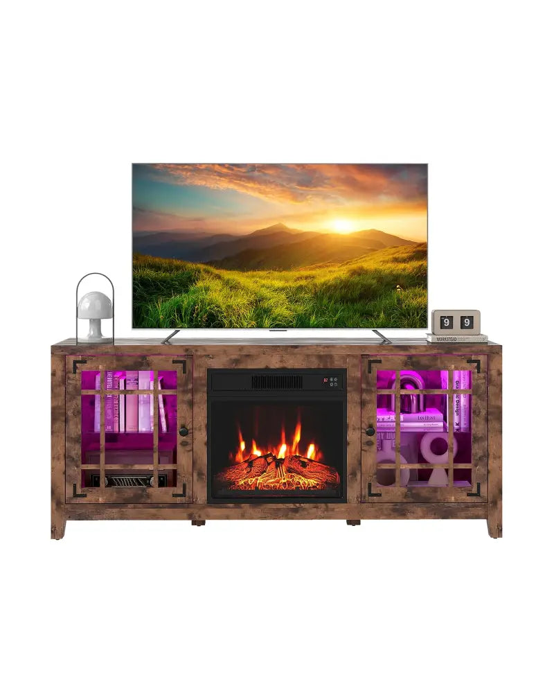 58’’ Fireplace TV Stand with LED Lights and 18’’ Electric Fireplace-Rustic Brown - Rustic Brown - Fireplaces