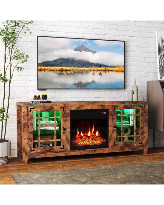58’’ Fireplace TV Stand with LED Lights and 18’’ Electric Fireplace-Rustic Brown - Rustic Brown - Fireplaces