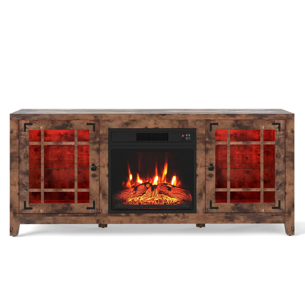 58’’ Fireplace TV Stand with LED Lights and 18’’ Electric Fireplace-Rustic Brown - Rustic Brown - Fireplaces