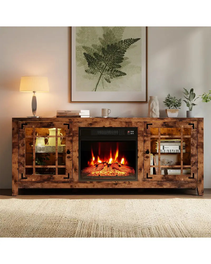58’’ Fireplace TV Stand with LED Lights and 18’’ Electric Fireplace-Rustic Brown - Rustic Brown - Fireplaces