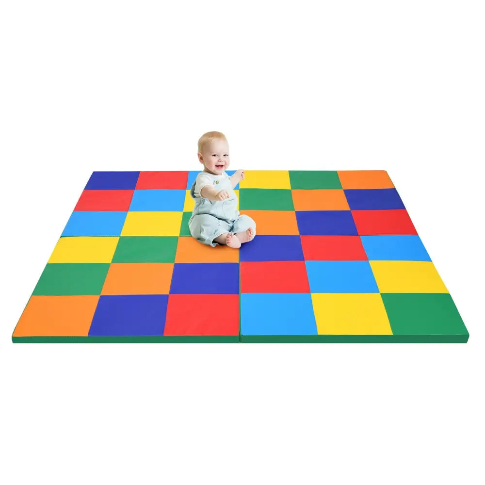 58 Inch Baby Folding Activity Floor Mat Toddler Foam Play Mat - Multicolor - Baby Gyms & Playmats