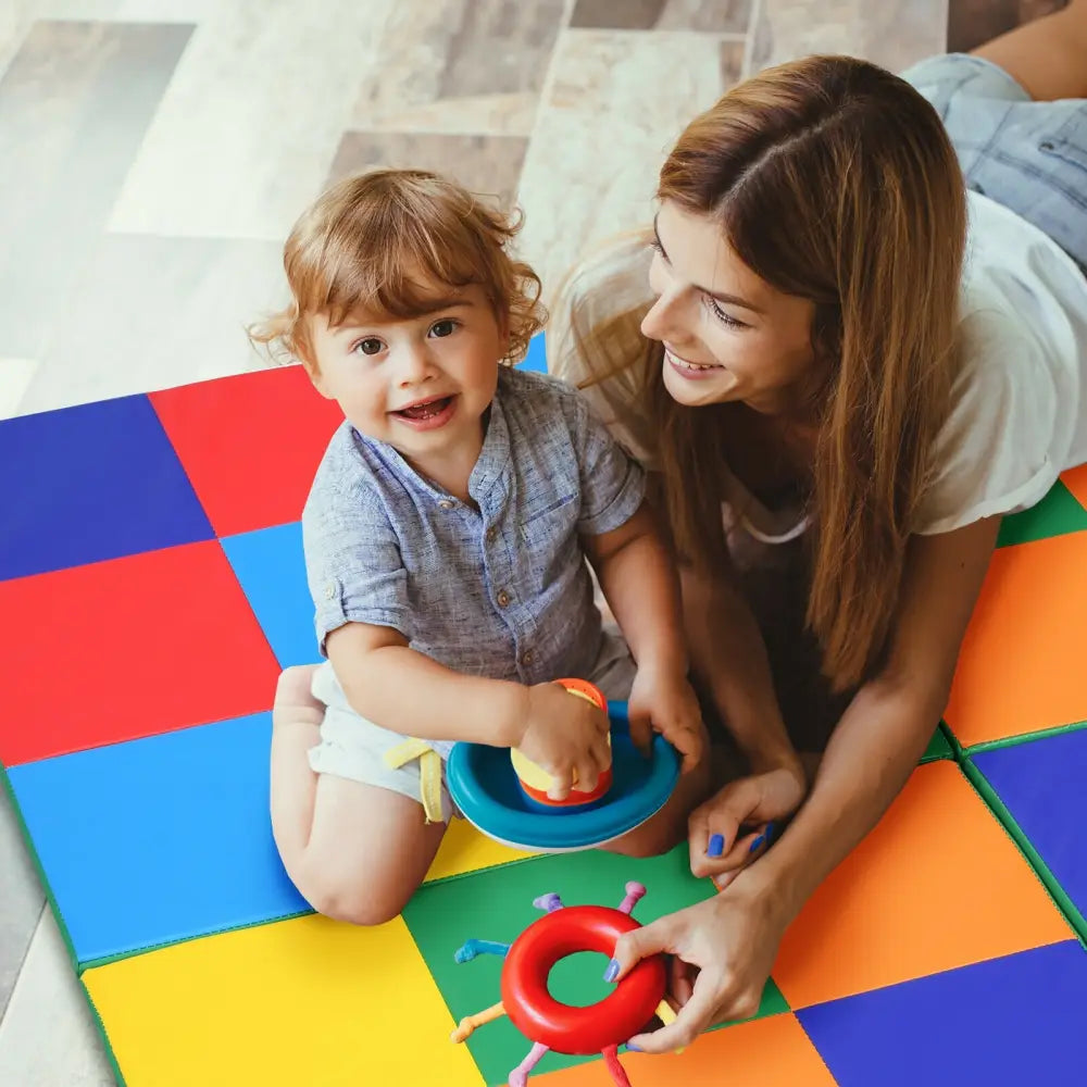 58 Inch Baby Folding Activity Floor Mat Toddler Foam Play Mat - Multicolor - Baby Gyms & Playmats