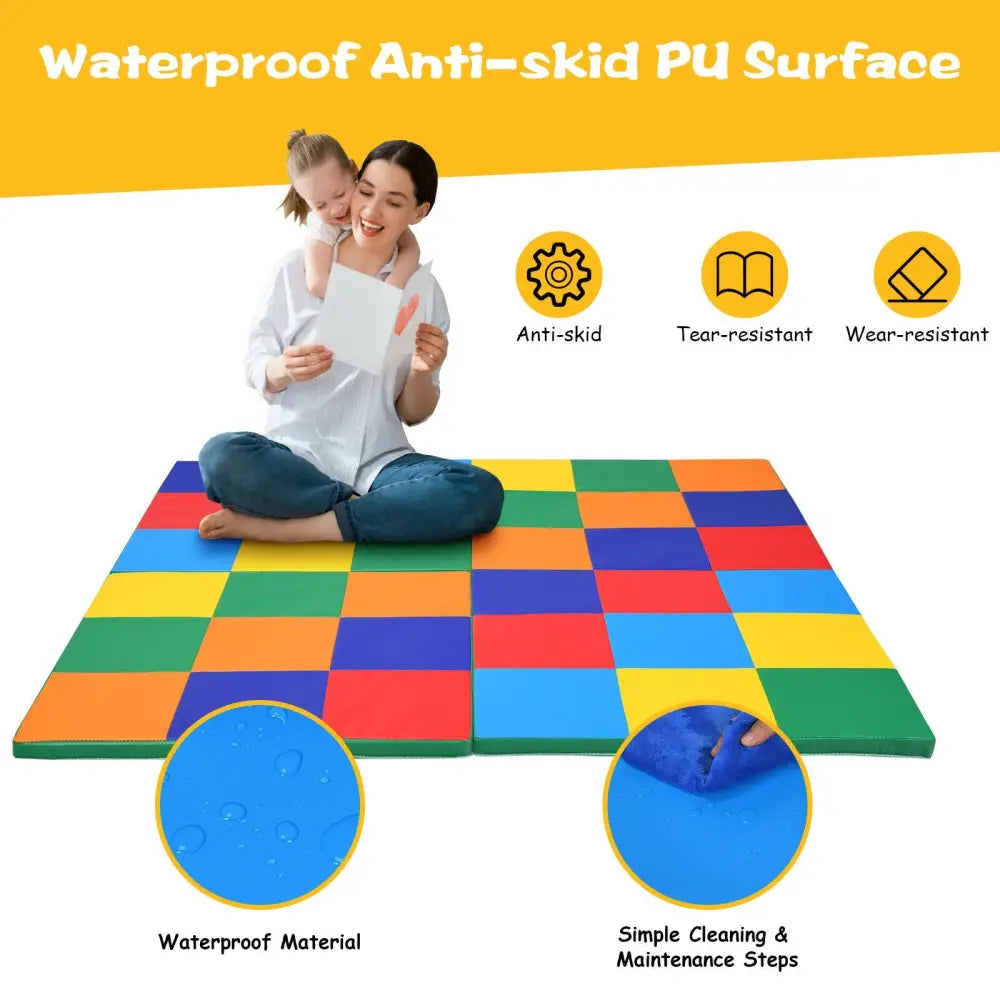 58 Inch Baby Folding Activity Floor Mat Toddler Foam Play Mat - Multicolor - Baby Gyms & Playmats