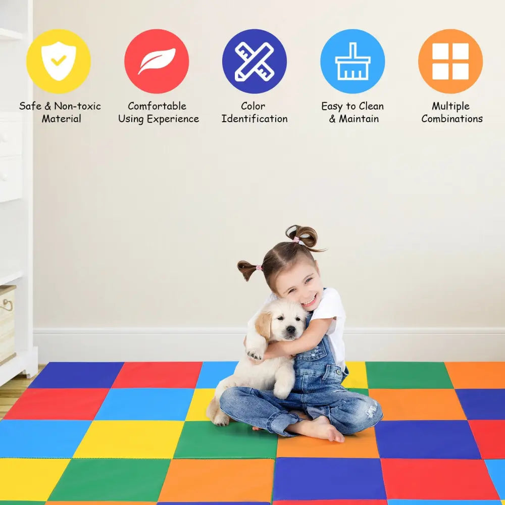 58 Inch Baby Folding Activity Floor Mat Toddler Foam Play Mat - Multicolor - Baby Gyms & Playmats