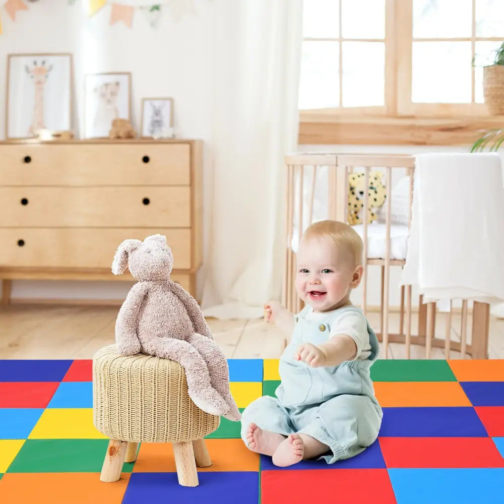58 Inch Baby Folding Activity Floor Mat Toddler Foam Play Mat - Multicolor - Baby Gyms & Playmats