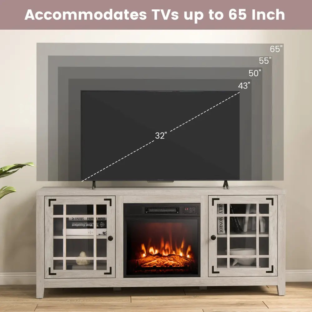 58 Inch Fireplace TV Stand with Adjustable Shelves for TVs up to 65 Inch-Natural - Natural - Entertainment Centers & TV