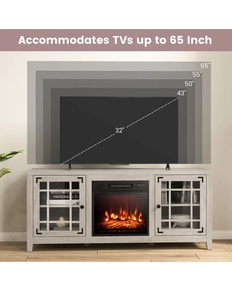 58 Inch Fireplace TV Stand with Adjustable Shelves for TVs up to 65 Inch-Natural - Natural - Entertainment Centers & TV