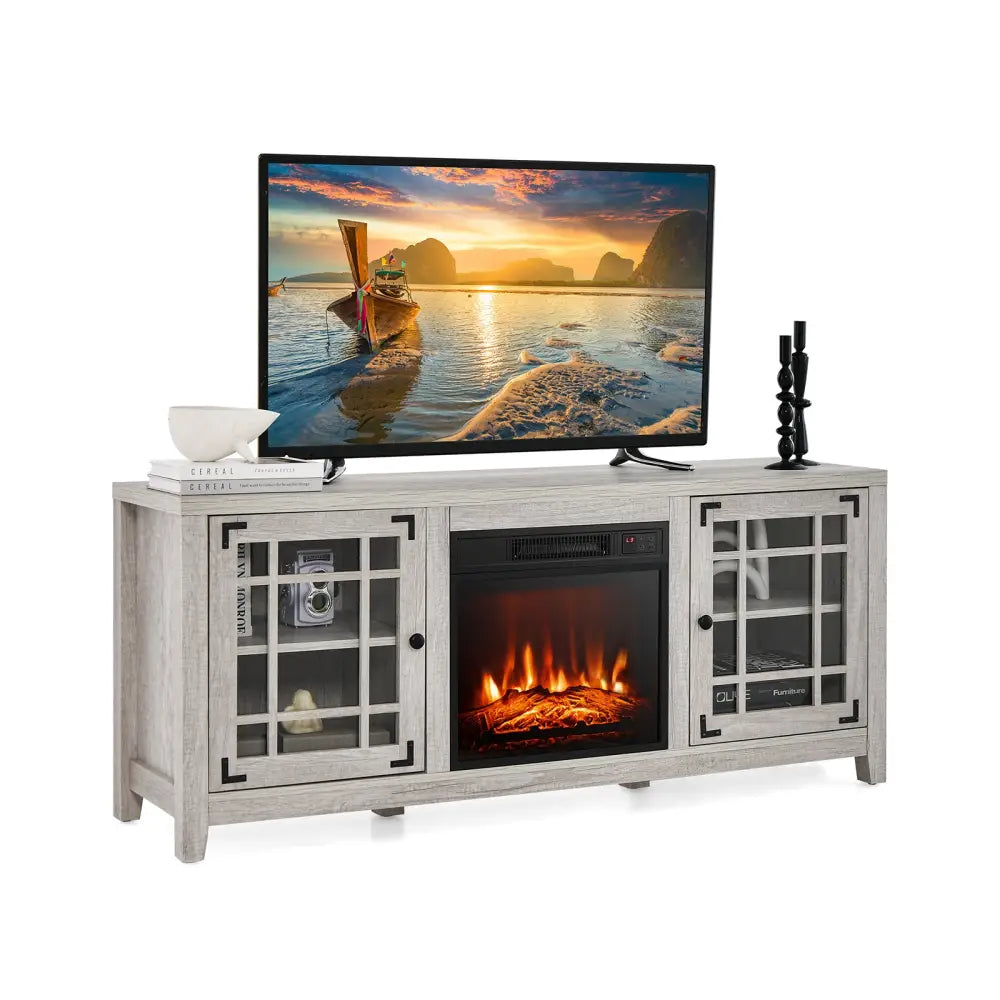 58 Inch Fireplace TV Stand with Adjustable Shelves for TVs up to 65 Inch-Natural - Natural - Entertainment Centers & TV