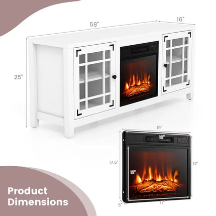 58 Inch Fireplace TV Stand with Adjustable Shelves for TVs up to 65 Inch-White Costway