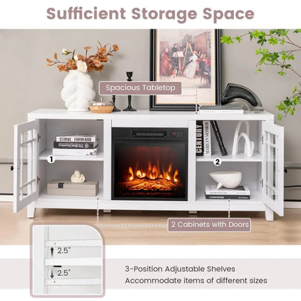 58 Inch Fireplace TV Stand with Adjustable Shelves for TVs up to 65 Inch-White Costway