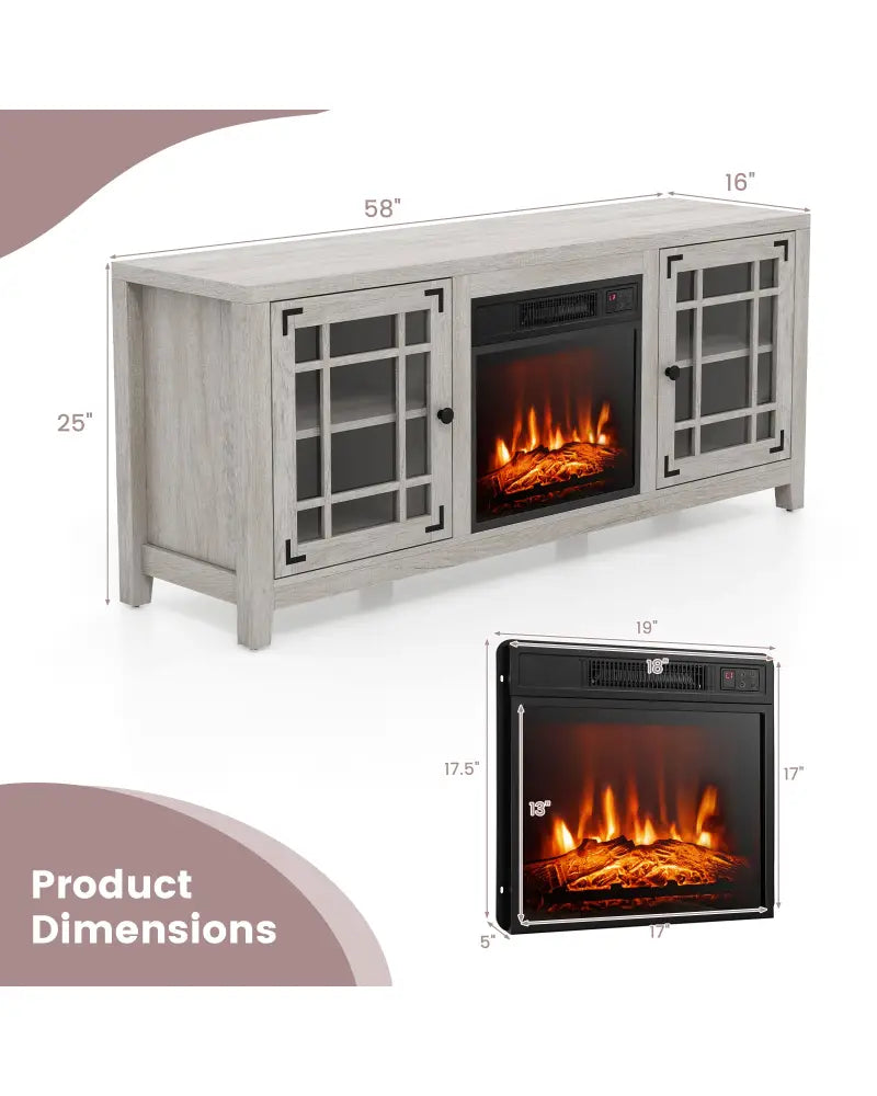 58 Inch Fireplace TV Stand with Adjustable Shelves for TVs up to 65 Inch-Natural - Natural - Entertainment Centers & TV