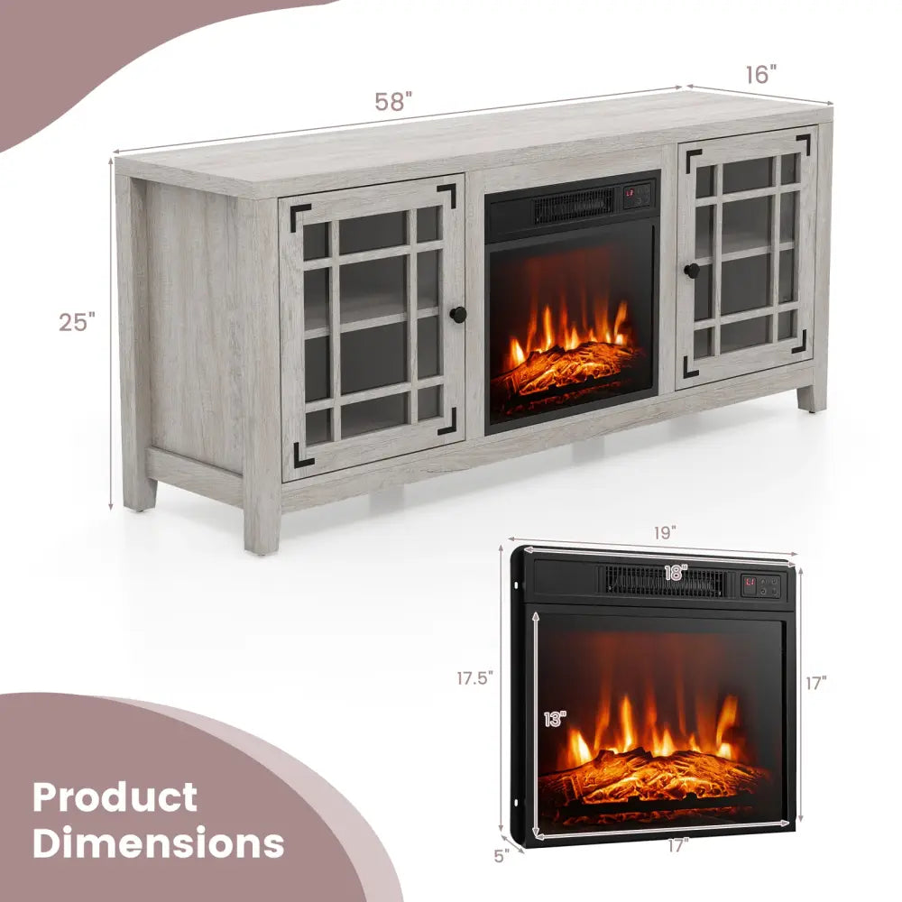 58 Inch Fireplace TV Stand with Adjustable Shelves for TVs up to 65 Inch-Natural - Natural - Entertainment Centers & TV