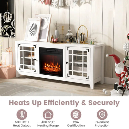58 Inch Fireplace TV Stand with Adjustable Shelves for TVs up to 65 Inch-White Costway