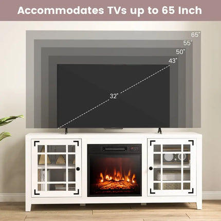 58 Inch Fireplace TV Stand with Adjustable Shelves for TVs up to 65 Inch-White Costway