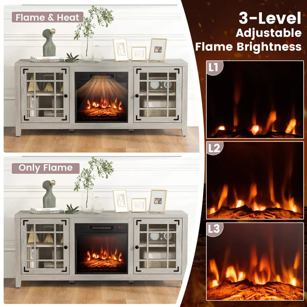 58 Inch Fireplace TV Stand with Adjustable Shelves for TVs up to 65 Inch-Natural - Natural - Entertainment Centers & TV