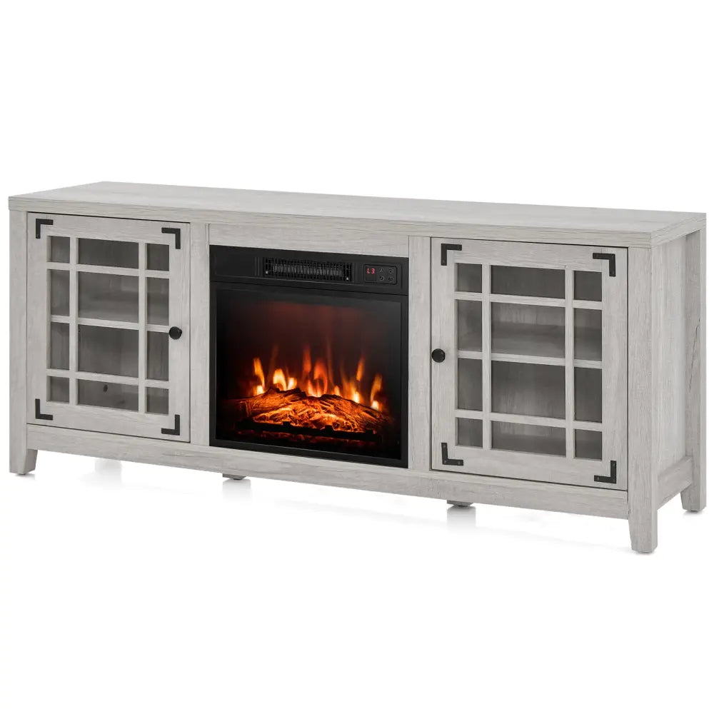 58 Inch Fireplace TV Stand with Adjustable Shelves for TVs up to 65 Inch-Natural - Natural - Entertainment Centers & TV