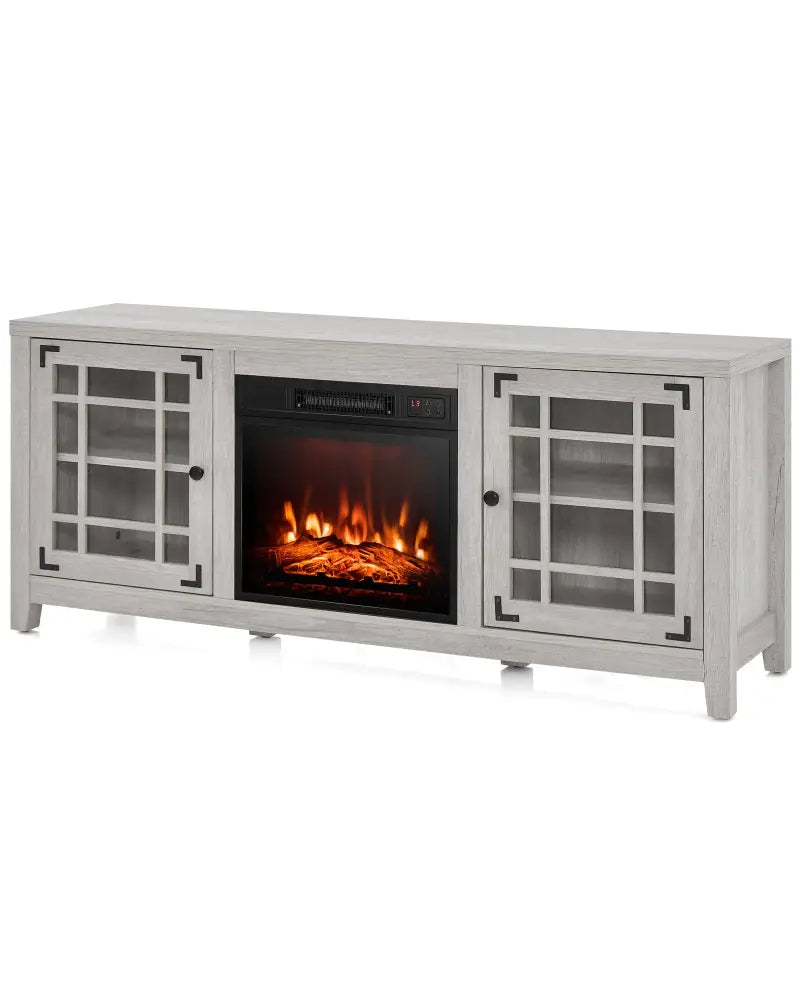 58 Inch Fireplace TV Stand with Adjustable Shelves for TVs up to 65 Inch-Natural - Natural - Entertainment Centers & TV